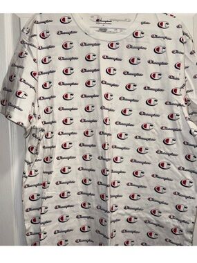 Champion Men’s White All-Over Logo Crew Neck T-Shirt